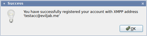 Step 6. Successful registration of Jabber/XMPP account
